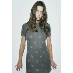 Zara Gray & Silver Sparkly Studded Denim Mini Dress Size Large